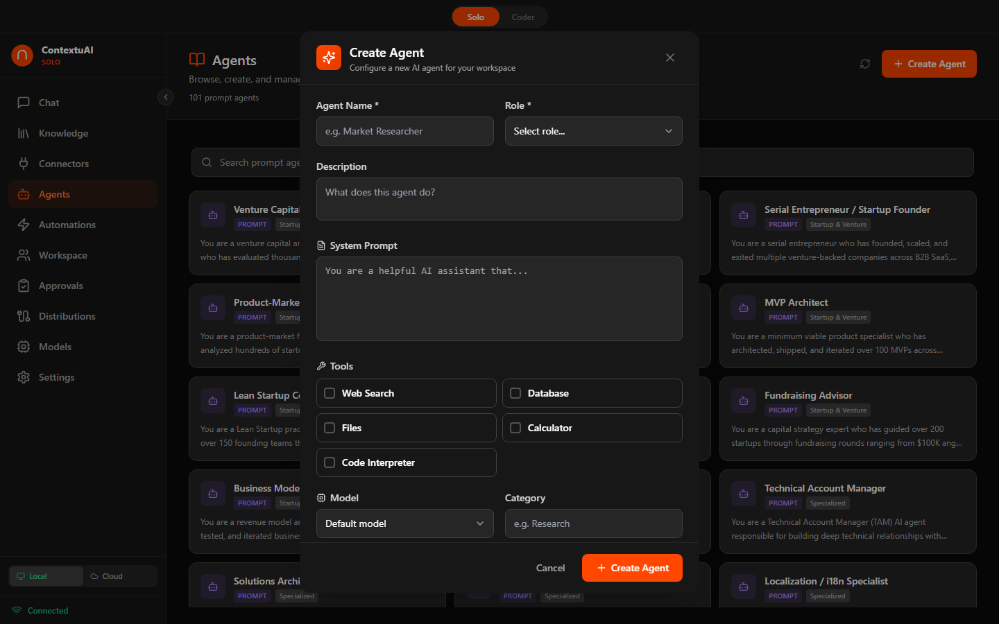 Solo — Create Agent (Type Selection)