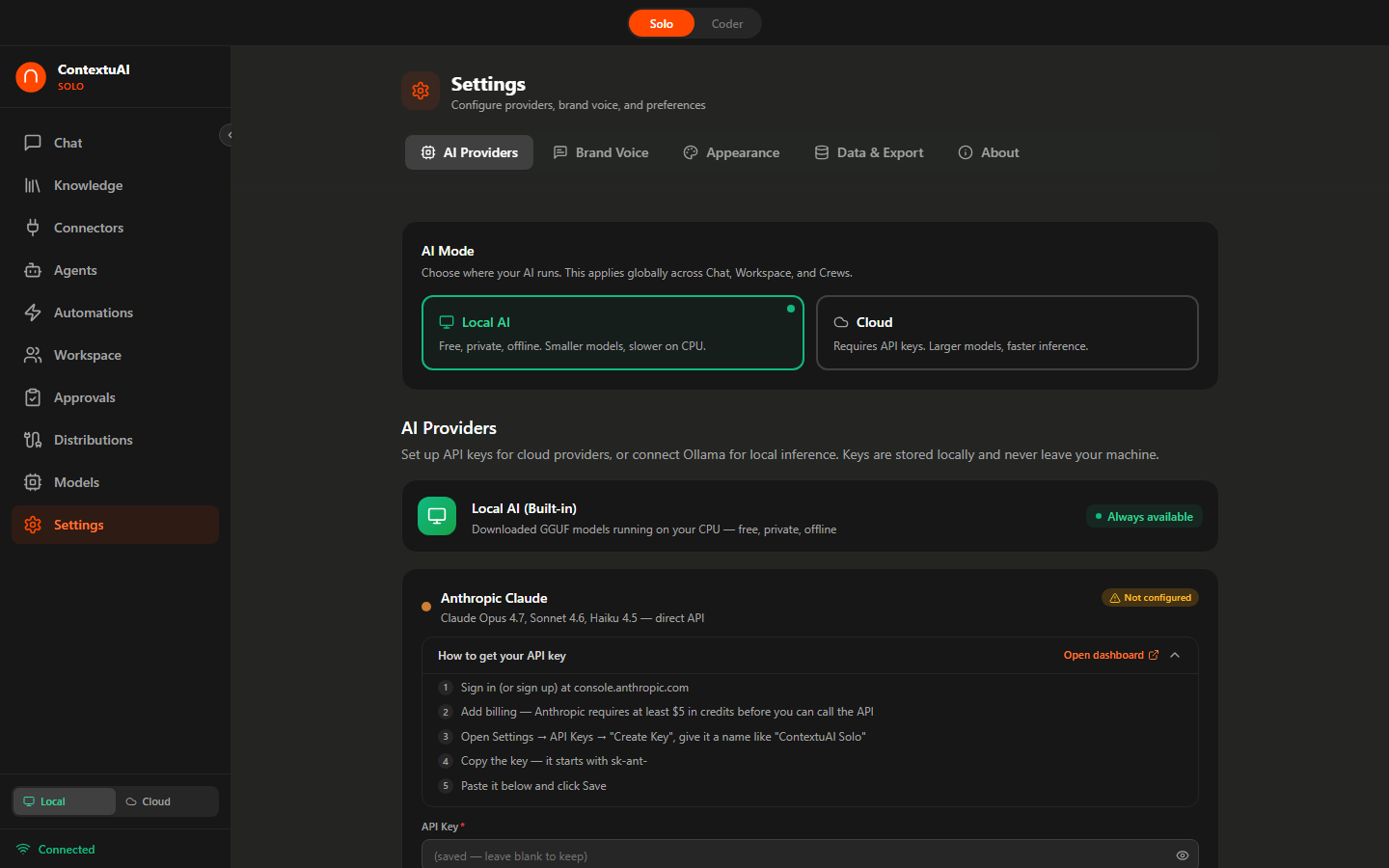 Solo — AI Provider Settings