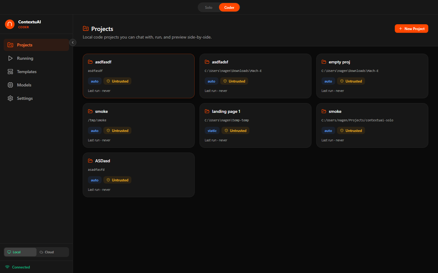 ContextuAI Solo — Coder Mode Projects