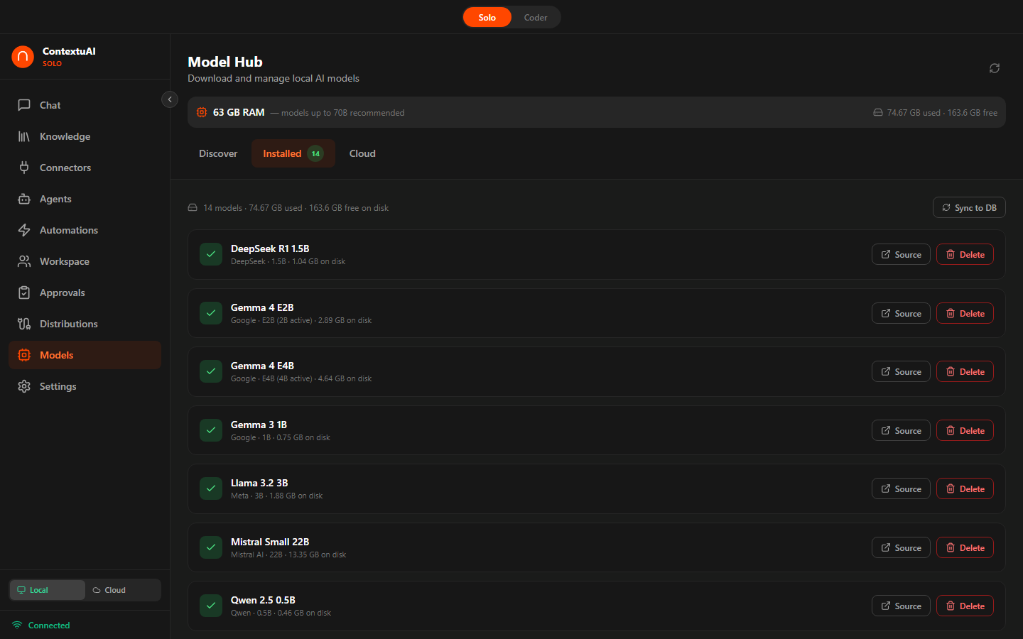 ContextuAI Solo — Installed Local Models